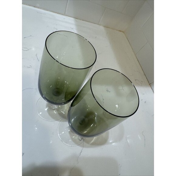 Fostoria Green Water Wine Delicate Drink Glass Goblet Stemware Set Of 2 - Picture 5 of 8